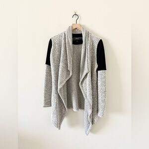 BNCI Long Sleeve Open Front Drape Cardigan in Cotton Blend Knit Black & White M